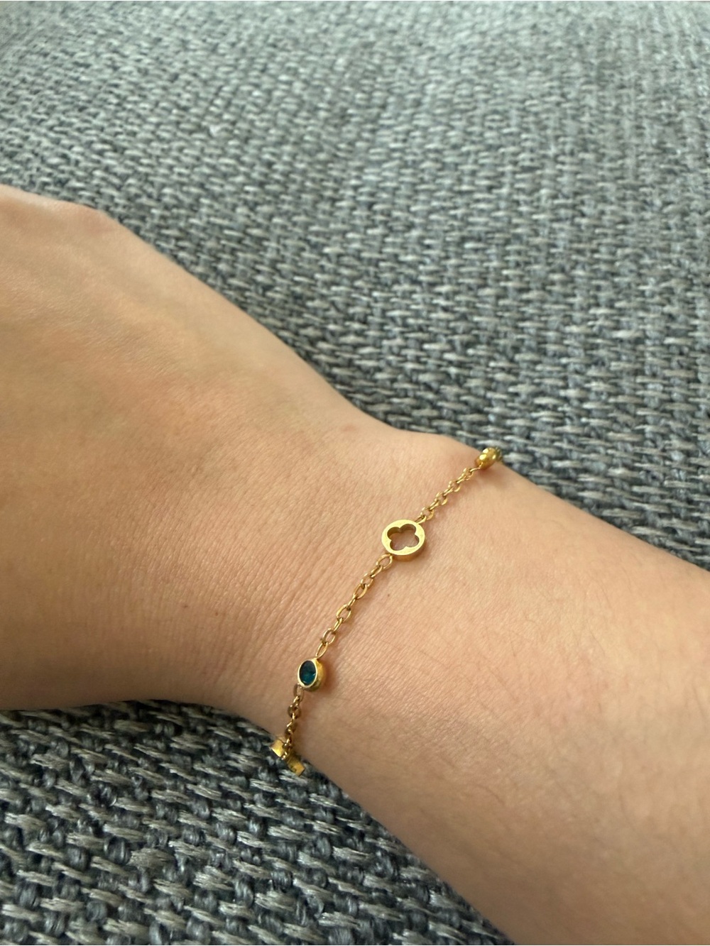 Delicate Gold Clover Chain Bracelet with Teal Accent